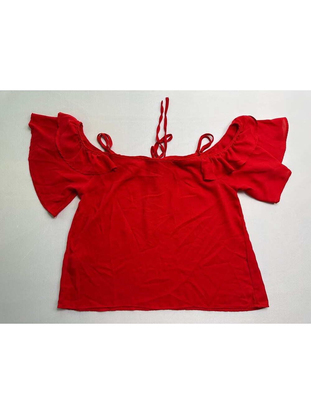 SHEIN Women's Red Off Shoulder Ruffle Sleeve Top Size L 8/10